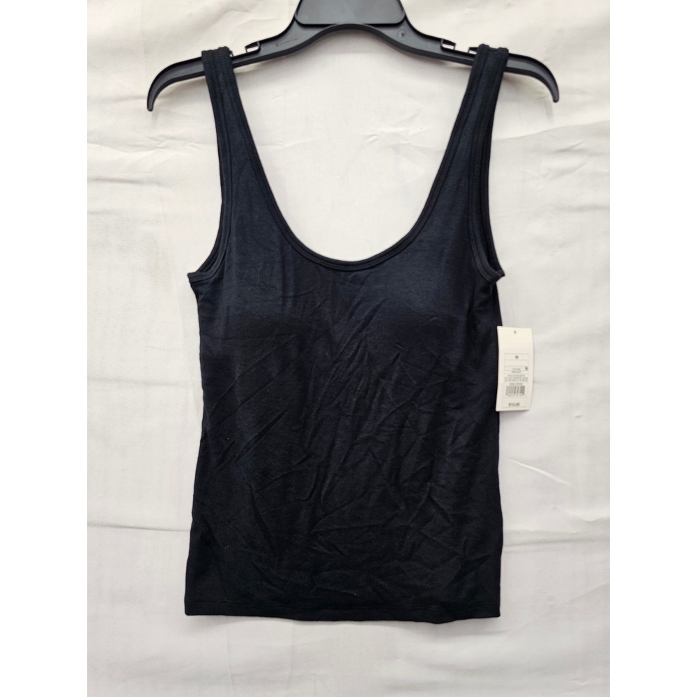 A New Day Womens Scoop Neck Tank Top Black Rayon Blend Casual Size Medium
